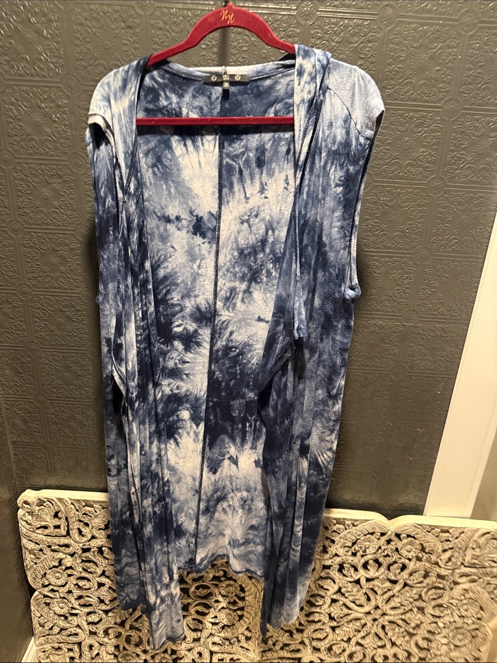 Sleeveless Blue Tie-Dye Duster Vest - Unbranded